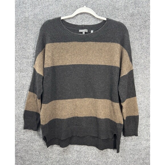 Vince Yak Wool Rugby Stripe Sweater Womens Small Gray Tan Relaxed Knit Top - Picture 2 of 10